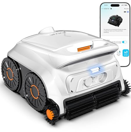 WYBOT OS600 Poolroboter Akku Für Wand Und Boden, Kabelloser Poolroboter Mit 120 Min Laufzeit, Intelligente Navigation, Auto-Park Für Inground- Und Aufstellpools,Weiß-Orange