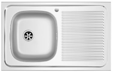 Lavello d’appoggio in Acciaio Inox cm 80x50 con 1 Vasca a Sinistra, Completo di Sifone e Piletta