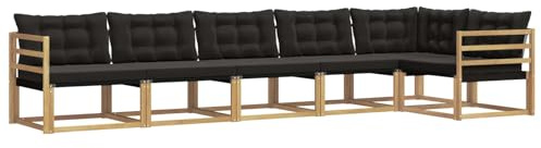 vidaXL Outdoor-Sofagarnitur mit Kissen 6 pcs Weiß und Schwarz, Garten, modernes Outdoor-Sofa-Set, wetterfest, Bequeme Lounge, langlebige Möbel, Akazienholz-Design