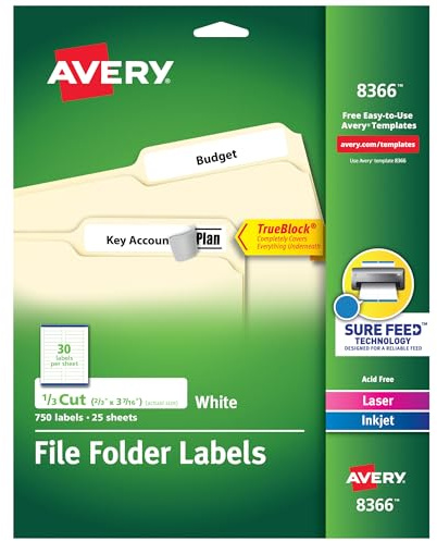 Avery Ordneretiketten für Laser- und Tintenstrahldrucker, 0,6 x 3,43 Zoll 3750 Labels