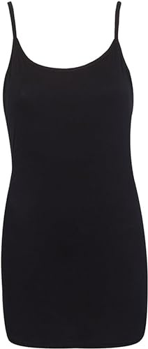 Womens Plain Sleeveless Ladies Stretch Round Scoop Neckline Camisole Long Strappy Vest Tank Top Plus Size
