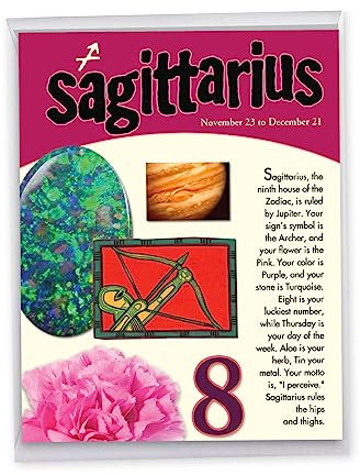 Große Sternzeichen-Grußkarte mit Umschlag, 21,6 x 27,9 cm – Happy Birthday mit Schütze lila, Jupiter, Bogenschütze – November und Dezember – Horoskop HBD Wishes J9450