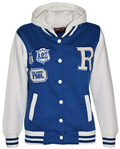 A2Z 4 Kids Boys Girls Hooded Varsity - B.B Royal 7-8 | Contrast Sleeve Outerwear With Ribbed Trim For Everyday Comfort