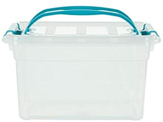 Whitefurze 7L CARRY BOX SECURE LID STRONG HANDLE CLEAR PLASTIC STORAGE CONTAINER TEAL CLIP