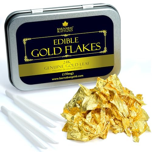 Barnabas Edible Gold Leaf 24K - Cake Decorations, Loose Gold Leaf Sheets for Cupcakes - 1.5 inches, Interleaf of 12