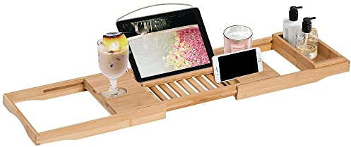 HOMCOM Bathtub Shelf Rack Extendable Bamboo Bath Caddy Tray