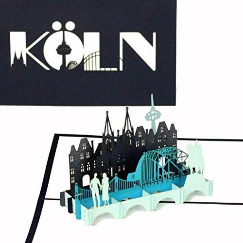 Pop Up Karte Köln - Panorama, 3D Grußkarte Kölner Dom & Skyline, Köln Souvenir, Reisegutschein Städtetrip Köln, PopUp Karte mit Umschlag