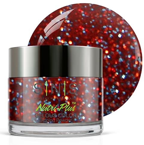 SNS Nail Dip Powder, Gelous Color Dipping Powder - Hey How You Doin'? (Red/Glitter) - Long-Lasting Dip Nail Color Lasts 14 Days - Low-Odor & No UV Lamp Required - 1oz