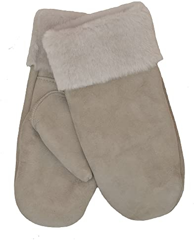 SamWo, Handschuhe/Fäustlinge für Damen, 100% Lammfell, Größe: M, beige