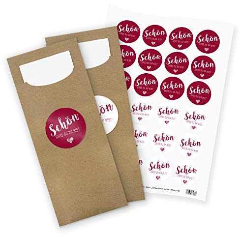 itenga 24x Bestecktasche braun+ Aufkleber Schön DASS du da bist Bordeaux