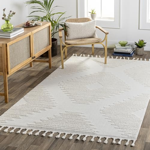 Livabliss Setif Geometric Rug - Scandi Area Rugs Living Room 160x213 cm, Dining, Kitchen - Neutral, Abstract Patterned Rugs, Boho Style, Easy Care Pile - Large Rug, Grey and Cream