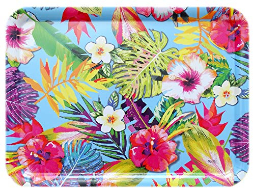 Lashuma Bandeja gastronómica 50 x 37 cm, bandeja de servicio de plástico italiana, bandeja de jardín, diseño: tropical, bandeja de comedor colorida