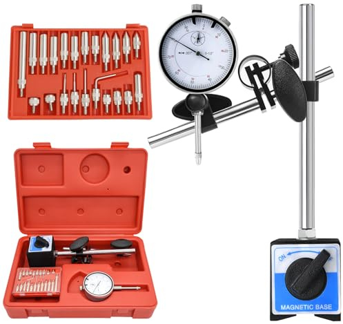Dial Indicator with Magnetic Base and Point Precision Inspection Set, Dial Test Indicator Long Arm 0-1 Professional Gauge 0.001, Magnetic Dial Indicator Base Holder with Fine Adjustment