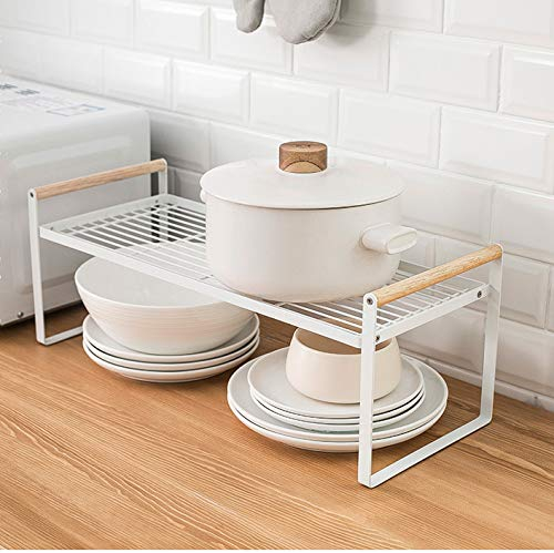 Thrarise Kitchen Shelf Organiser,Spice Racks, Iron and Wooden Handle, Suitable for Home and Kitchen Storage, White (53 * 21 * 20)