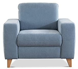 CAVADORE Sessel Lotta / Skandinavischer Polstersessel mit Federkern und Holzfüßen / 98 x 88 x 88 / Webstoff, Hellblau