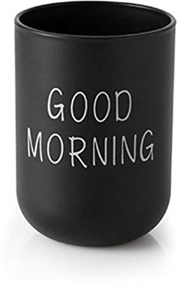 Good Morning Toothbrush Holder, Round Wash Gargle Accessories for Children Couples, Plastic Cup 330ml (Black)