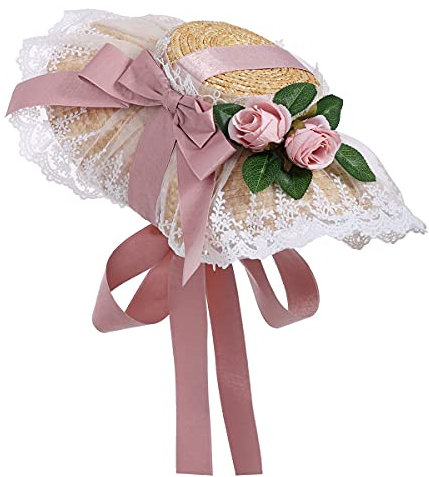 COSDREAMER Women Victorian Tea Party Sun Hat Bows Ribbons Straw Hats