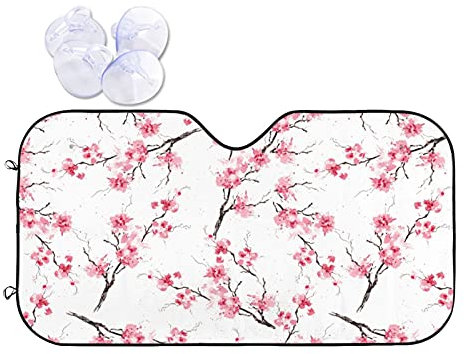 Phelika Parasol frontal de acuarela rosa con flor de cerezo para coche, camión, SUV, protege los rayos de aluminio, mantiene tu vehículo fresco