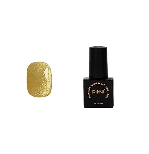 PINNI Cat Eye Gel Nail Polish 3D Magnetic Glitter Auroras Snowlight Pastel Colours UV LED Semi Permanent Soak Off Manicure Varnish for Nail Art Design 5ml, Gold