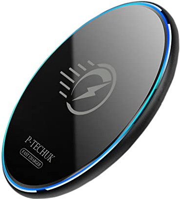 P-TECHUK 15W Fast Charging Mirrored Wireless Charging Pad Mat for Samsung Galaxy S10 S9 S10 S20 S21 S22 S23 iPhone 8, 11, 12, 13 XR XS (Black)