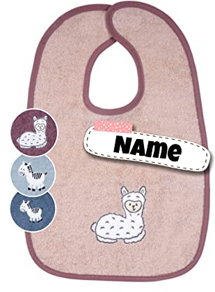 Baby Lätzchen mit Klettverschluss | bestickt mit Namen | Riesen Lätzchen | Baby Latz | personalisiert | Spucktücher Baby | Baby Erstausstattung (rosa Lama)