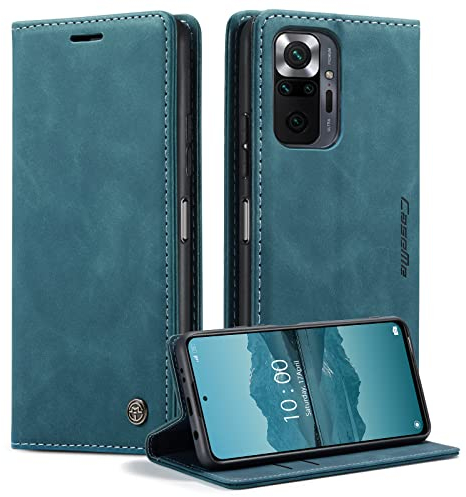 caseme Handyhülle für Xiaomi Redmi Note 10 Pro/Note 10 Pro Max Hülle Premium Leder Klappbar Flip Case Magnet Kartenfach Standfunktion Schutzhülle für Redmi Note 10 Pro/Note 10 Pro Max - Blaugrün