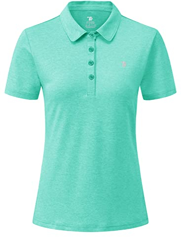 YSENTO Damen Sport T-Shirt Golf Poloshirt Atmungsaktiv Sommer Polohemd Tennis Shirts mit Kragen(See grün,L)