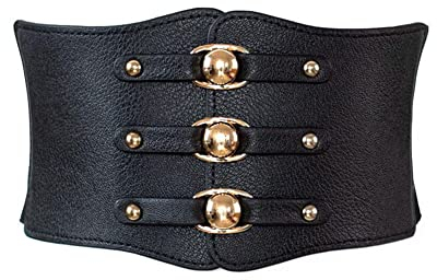 Diyafas Damen Elastischer Kleidergürtel Breiter Gürtel Frauen Taillengürtel Korsett, Einheitsgröße, Schwarz