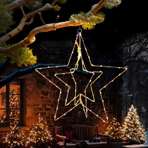 LED Leuchtstern 45cm 3D mit 90 LED zum Aufhängen mit Timer für den Innen und Außenbereich Weihnachtsstern Fensterdekoation Weihnachtsbeleuchtung
