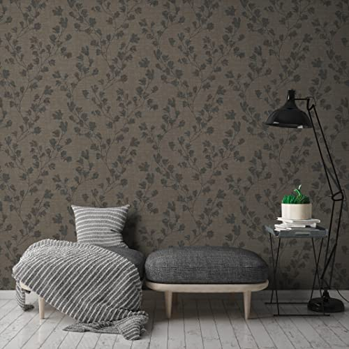 A.S. Création Nara 387472 Non-Woven Wallpaper Floral Grey Black 10.05 m x 0.53 m Made in Germany Brown
