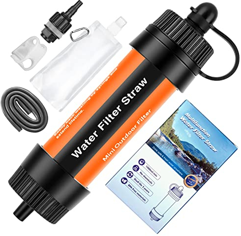 TEUEN Mini Water Purification 8000L Survival Water Purifier Outdoor Water Filtration System 0.01 Micron Emergency Gear Personal Water Filter Straw Set for Camping Hiking Trekking Travelling