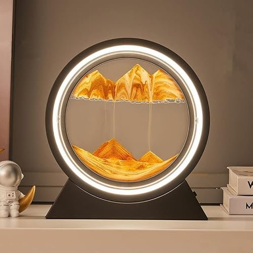 Demiawaking 10 Zoll Fließende Sandmalerei LED Lampe, dynamische Sandkunst, 3D-Sandlandschaft, 3D flüssige Sanduhr, Glas-Treibsand-Lampe, Deko Lampe Nachtlicht für Zuhause Büro Schreibtisch (A)