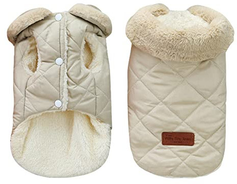 Hundemantel Winter,Hundemantel für Hunde,Wasserdichter Hundemantel,Warm Hunde Winterjacke,Weicher Fleece Hundemantel,Weste Hundewintermantel für kleine Hunde und Katzen(M, Beige)