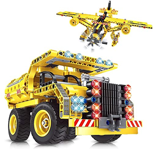 2-in-1 Konstruktionsbaukasten 361 Teile, Flugzeug & Lastwagen Bauset für Kinder ab 6 Jahre, STEM Lernspielzeug Kreativ Bausteine, Kompatibel mit Standard Bausteinen, Geschenk für Jungen und Mädchen