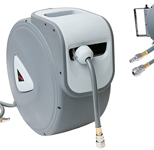 Izrielar 30+2m Druckluftschlauch Aufroller Automatisch, Schlauchaufroller Automatisches Aufrollen 180° Schenkbar, Beliebige Länge Sperre, Druckluftschlauch-trommel für Wandmontage, (ZA4992-M-1z)