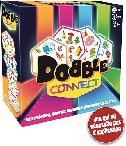 Asmodee - DOBBLE Connect - Jeu de Société avec Cartes pour Enfants dès de 8 Ans - Jeu de Rapidité et d'Ambiance - Aligner 4 Symboles pour Gagner - 2 à 8 Joueurs - 15 Min - en Français - Zygomatic