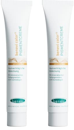 benevi Pigmentcreme 2 x 20 ml zum gezielten Abdecken von Rötungen, Pickeln, Unreinheiten oder als Make Up Ersatz. Kaschiert zuverlässig erweiterte und rote Äderchen bei Couperose & Rosacea (hell)