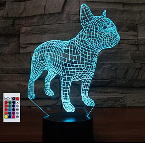 SUPERHONGJIHAO Nachtlicht für Kinder, 3D-Französische Bulldogge, LED-Lampe mit Fernbedienung, 16 Farbwechsel Geburtstagsgeschenk für Kinder