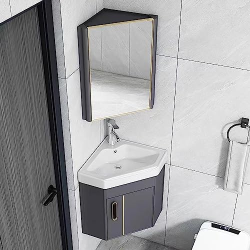 oocco Eckwaschbeckenwandmontiertes Keramikwaschbecken,Badezimmerschrank Mit Wasserhahn Und Abfluss, Keramikwaschbecken,für Zuhause, Küche, Terrasse, Zimmer (Size : 42cm)