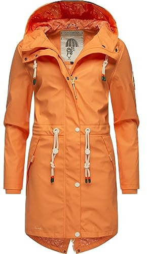 Navahoo Damen Übergangsjacke Regenmantel wasserdicht lang mit Kapuze Tropical Stormoo Apricot Sorbet Gr. XXL