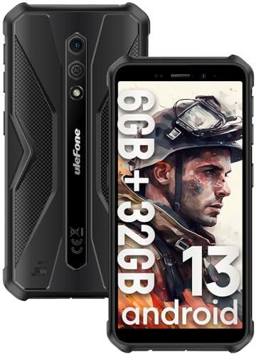 Ulefone Armor X12 Móvil Resistente 2025 Android 13 Go, 6GB+32GB(256GB SD), Teléfono Movil 5,45 HD, Smartphone Robusto, 4860mAh Batería, 13MP+8MP Cámara, IP68/IP69K Doble 4G/NFC/GPS/OTG/Negro
