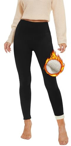 AMIYOYO Thermal Leggings Women Thick Fur Fleece Lined Leggings High Waisted Winter Warm Black Soft Tights Tummy Control Gym Yoga Fitness Stretchy Pants Trousers