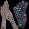 JUNEBRUSHS Glow in the Dark Temporary Tattoos, 20 Sheet Glow Theme Party Tattoos Stickers with Luminous Neon Pink Blue Music Crown Note for Adults Kids Halloween Party Concert Make up Fake Face Tattoo