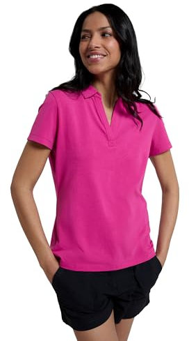 Mountain Warehouse Womens UV Polo - UV Protection Ladies T-Shirt, V Neck Top, Lightweight Tee Shirt - for Spring Summer Running, Hiking & Outdoors Bright Pink Women's Size 20