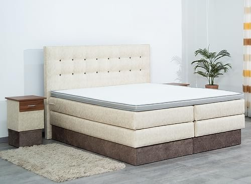 AUKONA Boxspringbett Sophie mit Bettkasten 200x200, Beige H3, 7 Zonen Taschenfederkern-Matratze, H2 H3 H4, Komfortschaum-Topper, Lieferung und Aufbau kostenlos