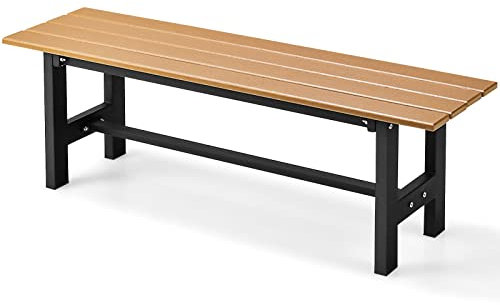 KOMFOTTEU Gartenbank Metall, Sitzbank Outdoor wetterfest, Metallbank bis 300 kg belastbar, Parkbank für Garten, Hof, Balkon, 120×36×40,5cm (Braun)