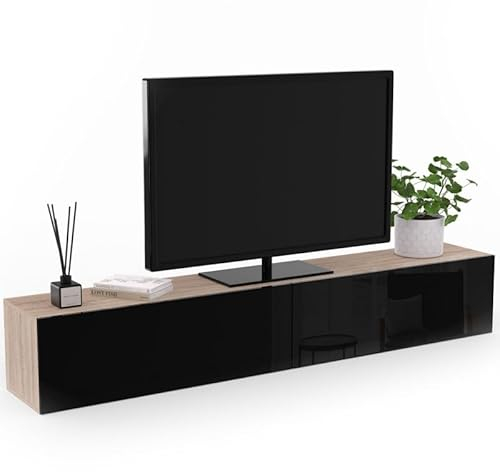 IDMarket - TV-Schrank Elio 180 cm, 2 Türen, Holz und Schwarz