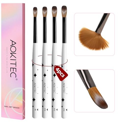 Aokitec Acrylic Nail Brush Set - 4-Piece Kolinsky Nail Brush Kit (Sizes 8, 10, 12, 14) for Acrylic Powder, Application, Extension & Carving