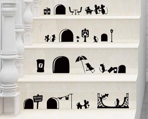 Winhappyhome Interessanter Maus-Loch-Aufkleber, abnehmbar, personalisierbar, modisch, kreativ, für Wohnzimmer, Treppen