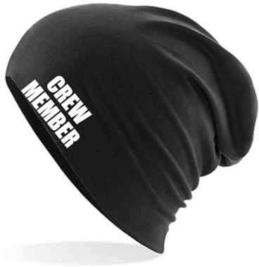 huuraa Beanie Crew Member Schriftzug Geschenk Unisex Wintermütze Black Crew Member Geschenkidee